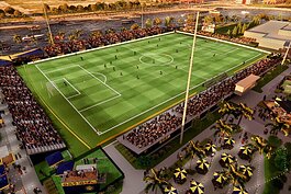 A rendering of the renovated, expanded stadium in downtown Tampa's West Riverfront district where the Tampa Bay Sun  women's professional soccer club will play their home matches.