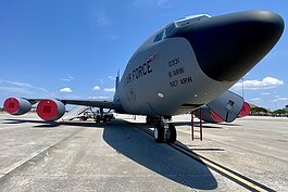 The KC-135 Stratotanker at MacDill Air Force Base has provided the core aerial refueling capability for U.S. military operations for almost 70 years. One tanker can hold 30,000 gallons of fuel.