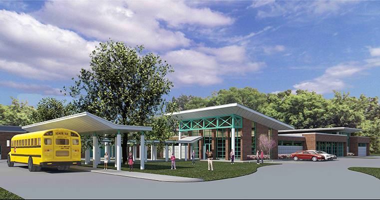 A rendering of the outside of the new Junior Achievement facility.