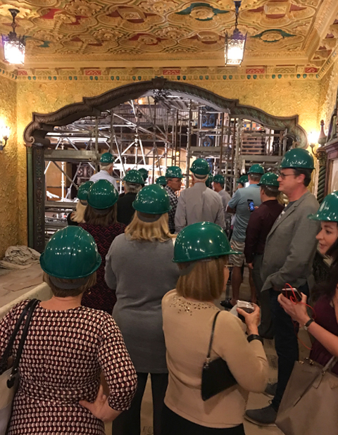 Cafe con Tampa group tours construction underway at Tampa Theatre.