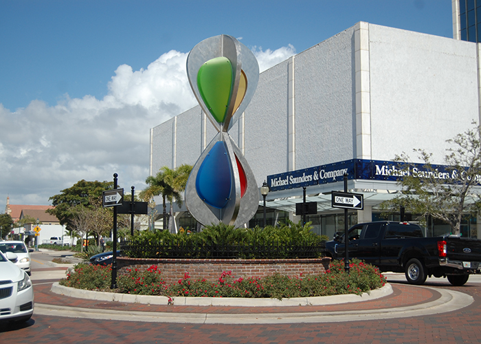 "Embracing Our Differences" was the first piece of roundabout art placed in Sarasota, installed in April, 2016. 