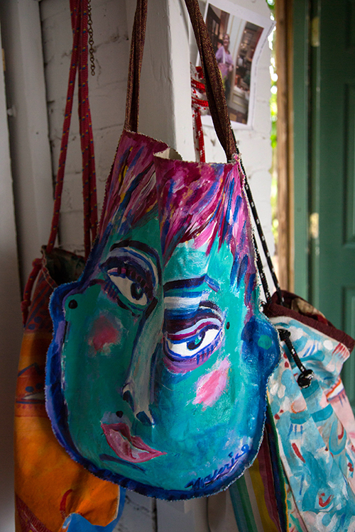 Hand painted canvas bags by Maurice Bartikofsky. 
