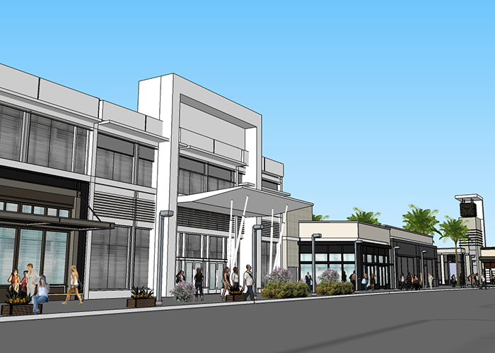Renderings of future retail and office facades at the site formerly occupied by JCPenney at Uptown Tampa.