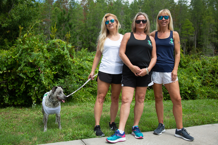 Yvette Boué, her dog Dixie, Lisa Acierno, and Deborah Ingalls days before the 16 mile "Out of the Darkness Overnight Walk".