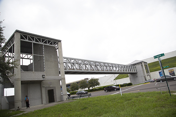 The pedestrian bridge over Fowler Ave., connects USF and MOSI.