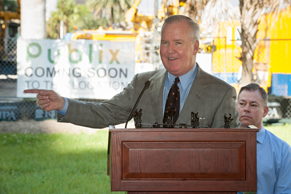 Tampa Mayor Bob Buckhorn made remarks before a ceremonial groundbreaking of Channel Club and a downtown Publix on East Madison Street Friday (10/21/16) morning in Channelside.