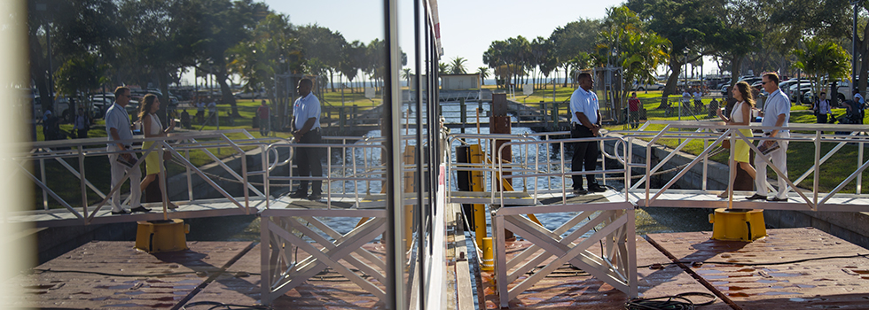 The Cross-Bay Ferry prepares to disembark from downtown St. Pete. 