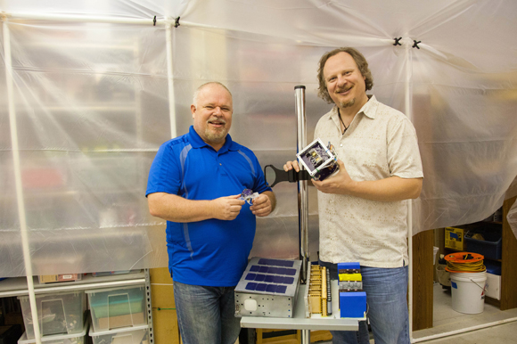 Bill Shaw, President and co-Founder of Tampa Hackerspace, with Wesley Faler, CEO of Miles Space. (2017)