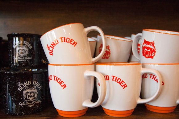 Mugs at the speakeasy inspired coffee shop, Blind Tiger in Ybor.