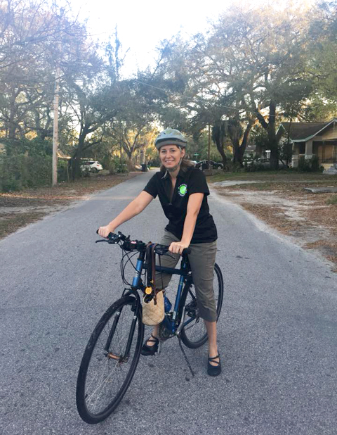 Karen Kress of the Tampa Downtown Partnership commutes to work by bicycle.