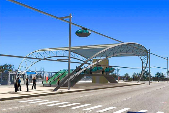 Aerial Personal Rapid Transit (APRT) Station rendering in Clearwater. 