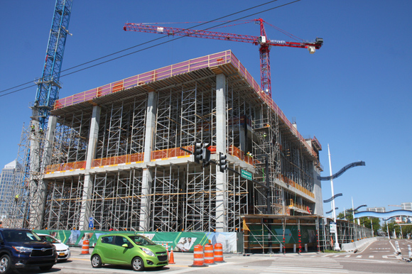 USF’s new building rises a short distance from Channelside.