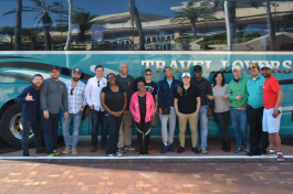 The group before they depart downtown Tampa aboard the StartupBus in 2018