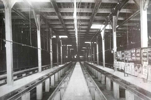 The car barn shows the maintenance trench that allowed workers to access to the underside of the streetcars in the building that now is Armature Works.