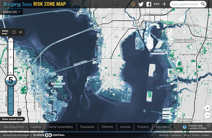 Surging Seas Risk Zone Map of Tampa Bay.