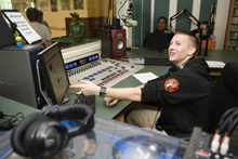 USF's WBUL Lunch-A-Bull host Cole Giering talks with Stephen Borchik during a recent show. - Julie B