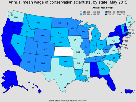 Conservation scientists earn higher salaries in Florida.