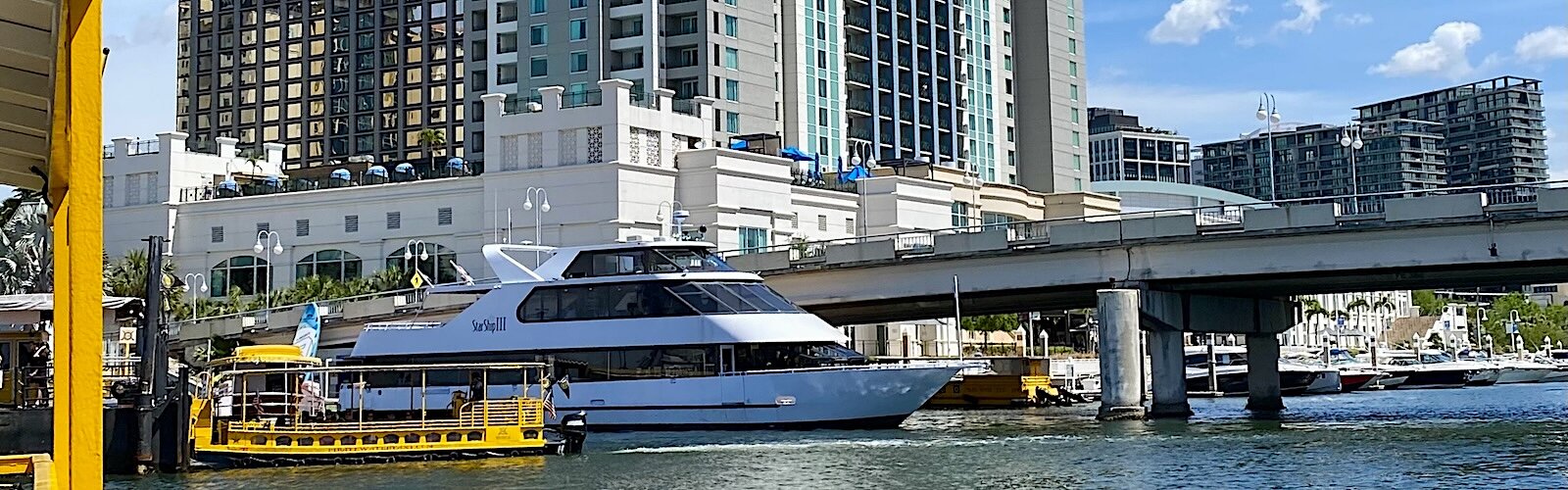 Pirate Water Taxi and Starship III dock near the Convention Center on the Tampa Riverwalk.