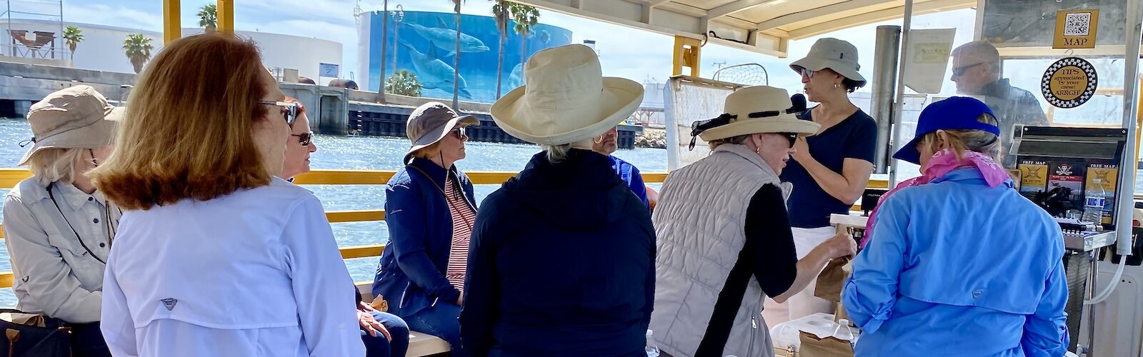 Harbor Pilot Carolyn Kurtz spent a recent day off taking sister Athena Society members on a Pirate Water Taxi tour of Tampa’s waterfront.