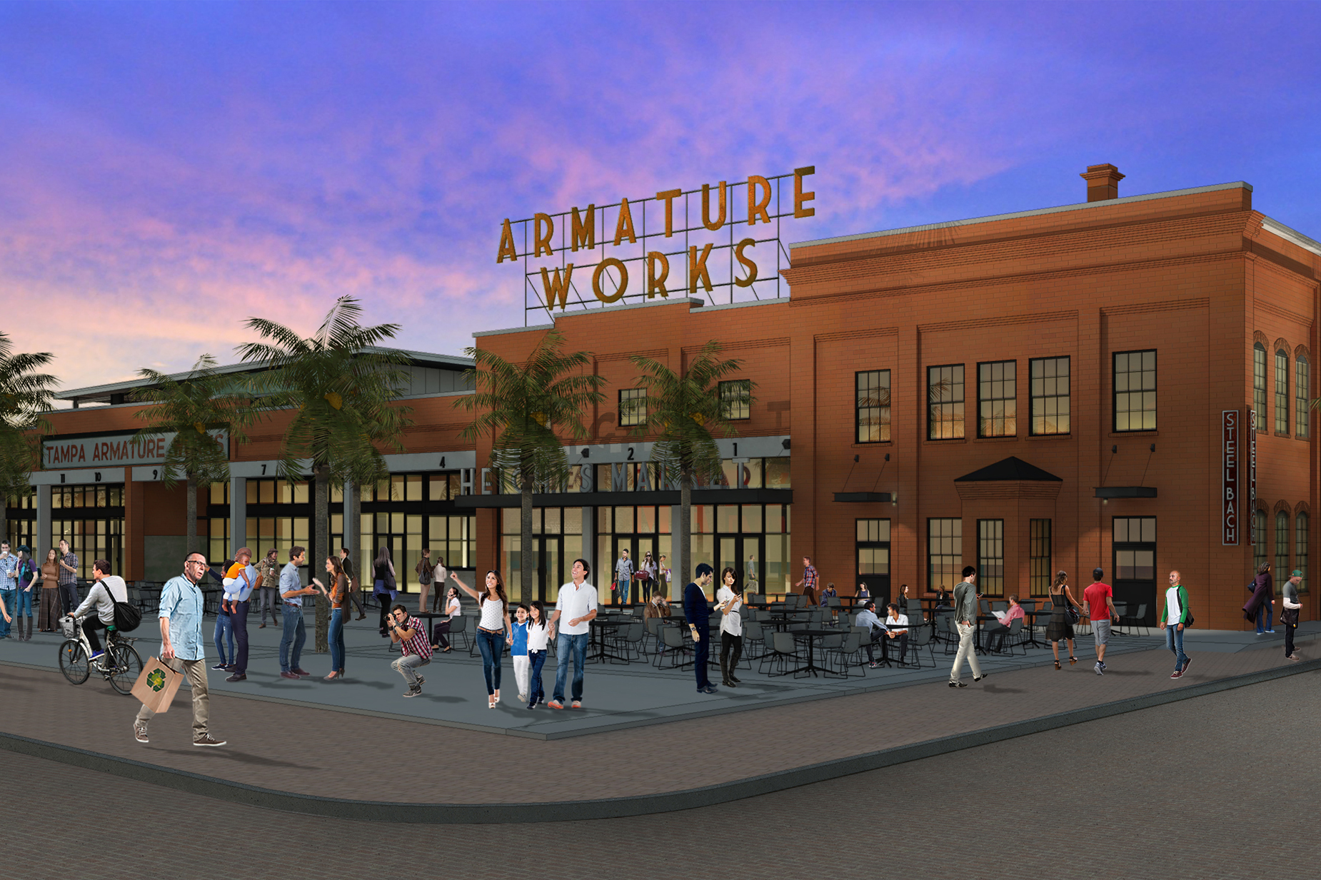 The Heights Public Market is being developed by Tampa-based SoHo Capital and will be located inside the redeveloped Armature Works building, a 70,000-square-foot structure that once served as a storage and maintenance facility for Tampa’s streetcars.