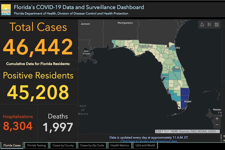 COVID-19 cases in Florida as of May 18, 2020.