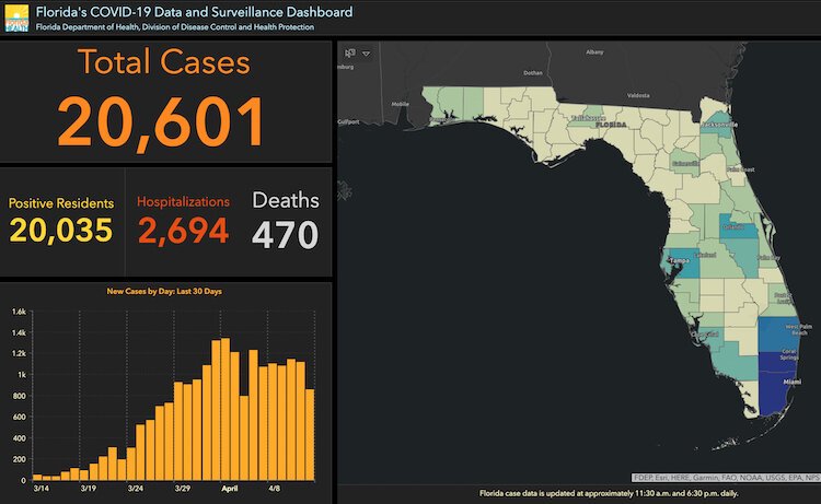 Florida COVID-19 cases as of April 13, 2020.
