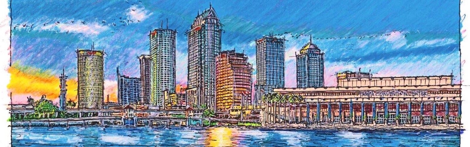 Downtown Tampa skyline sketched by John Pehling.