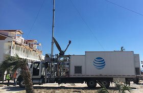 AT&T trucks move in to repair lines following natural disasters.