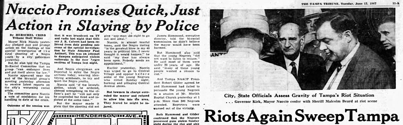 The Tampa Tribune reports on June 1967 riots in Tampa.