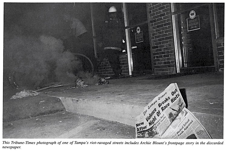A discarded daily newspaper in the middle of riots in Tampa in 1967.