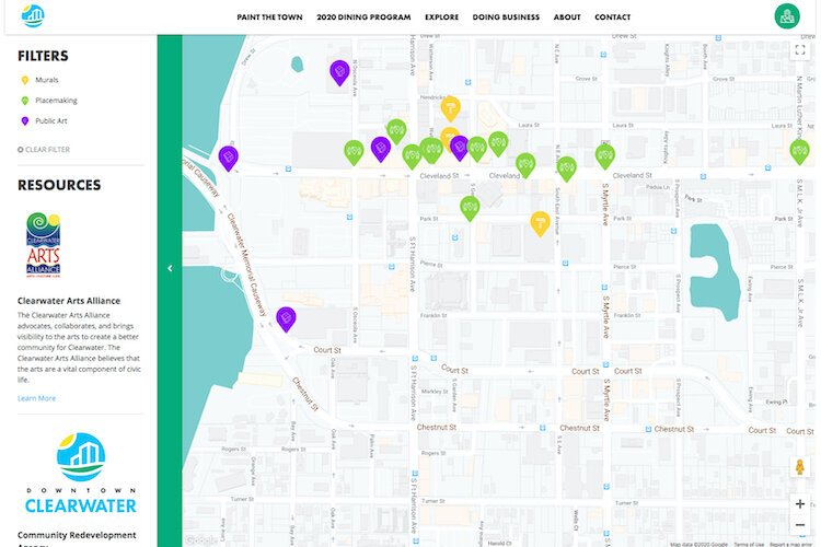 Clearwater's interactive map enables website visitors to see where public arts and cultural landmarks are situated.