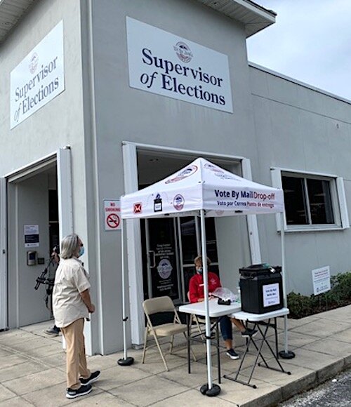 Vote by Mail Drop-off in front of the Supervisor of Elections office on Falkenburg Road.