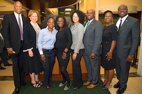 Black Leadership Network Founders (l to r) Jerry Bell, Ruth Bell, Ashley Butler, Adrien Julious-Butler, Rena Upshaw-Frazier, Anddrikk Frazier, Monica Narain and Ed Narain.