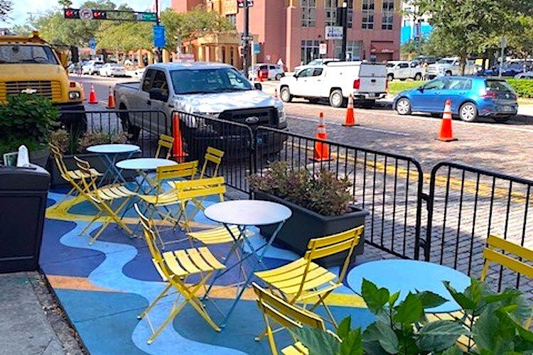 The new parklets in downtown Tampa, this one on Twiggs Street, are part of the city's Lift Up Local program.