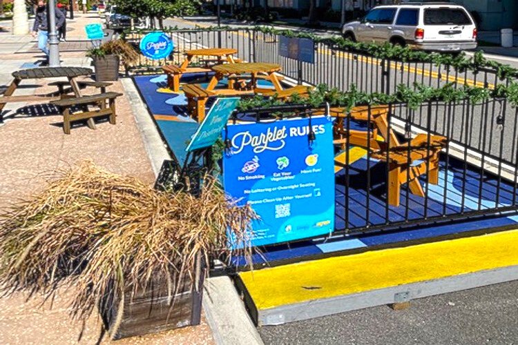 Newly created parklets in Tampa's downtown provide creative space for outdoor dining.