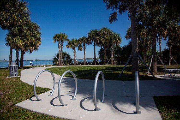 Bike racks, a walking path, and landscaping are part of the beautification efforts at the Seminole Boat Ramp in Clearwater. 