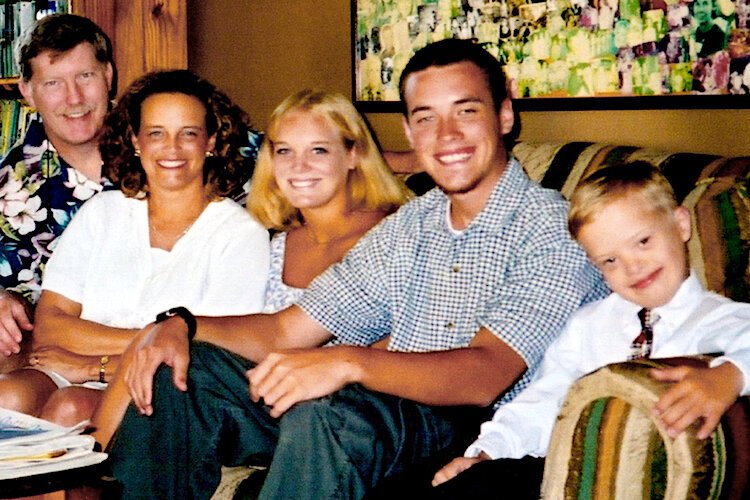 Old family photo of John and Ruth Piazza; Sister, Catie Hunziker; Brother, Luke Piazza; and Sam Piazza, star of Because of Sam.