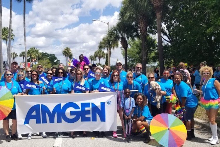 Amgen team members march at the 2019 Tampa Pride Parade.
