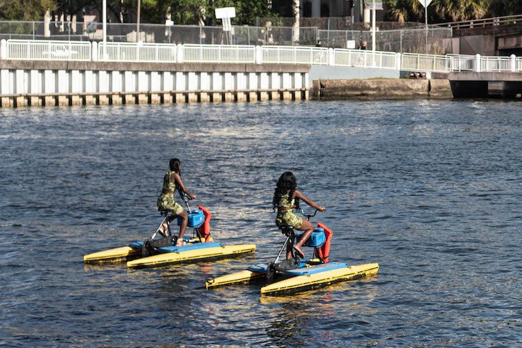Water bikes can be rented in downtown Tampa to traverse the Hillsborough River.