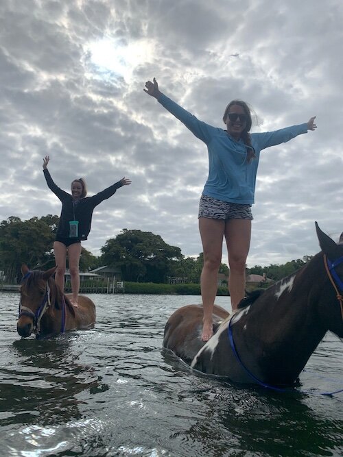 The horses seem to enjoy a dip in the water at least as much as their human riders.