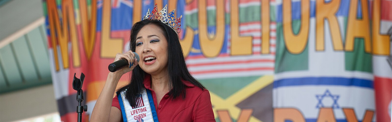 Ann Poonkasem (aka Ann P) sings the National Anthem to officially open the Multicultural Family Day event at Water Works Park on Sunday, May 1.