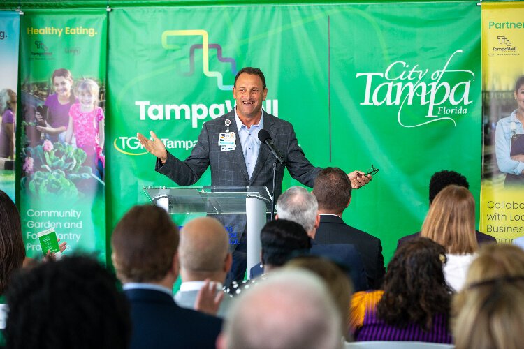 Tampa General President and CEO John Couris  speaks at the TampaWell launch event.