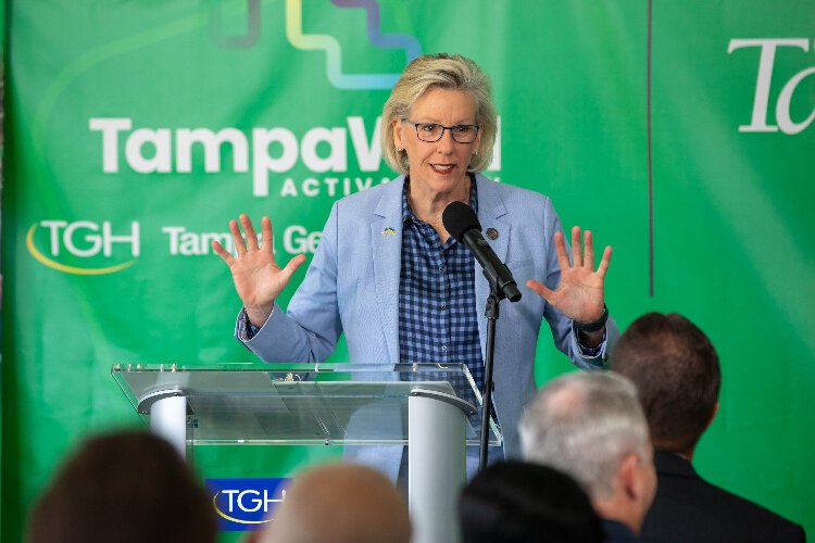 Tampa Mayor Jane Castor speaks at the launch event for TampaWell.