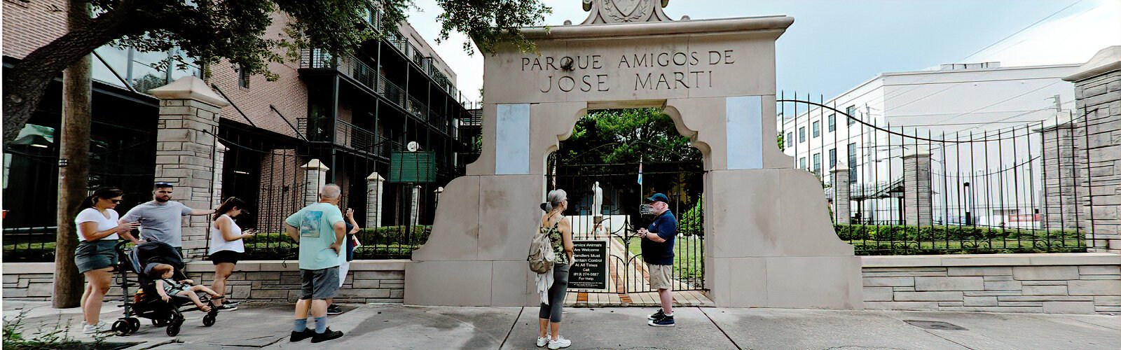 The locked gate at the Park of Jose Marti’s Friends prevented participants from walking on Cuban soil. This tiny park on Eighth Avenue is dedicated to Cuban leader Jose Marti and was gifted to the Republic of Cuba in 1956.