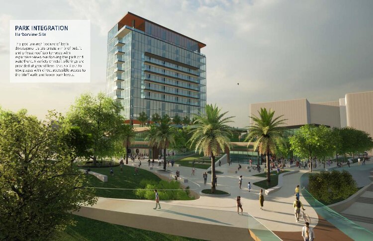 The Bluffs redevelopment is intended to integrate with the redeveloped Coachman Park.