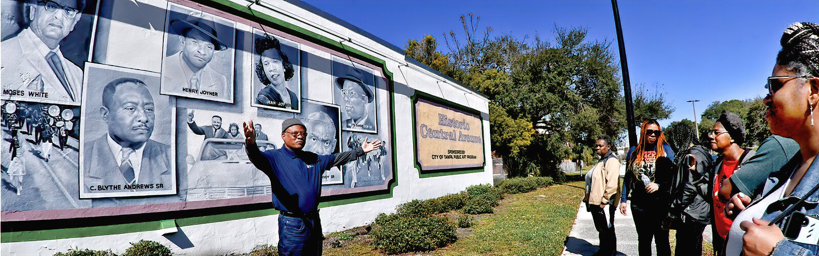 This mural at the Kid Mason Community Center is a tribute to the African American businessmen who made Tampa's Central Avenue West a thriving neighborhood until it was adversely impacted in the mid-1960s by urban renewal and violent racial strife.
