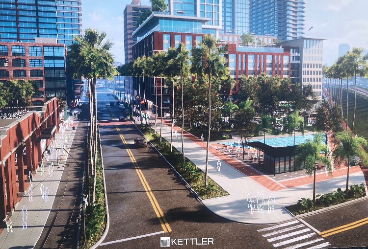 A rendering of the Gas Worx mixed-use development, which has started construction between the Ybor Historic District and the Channel District.