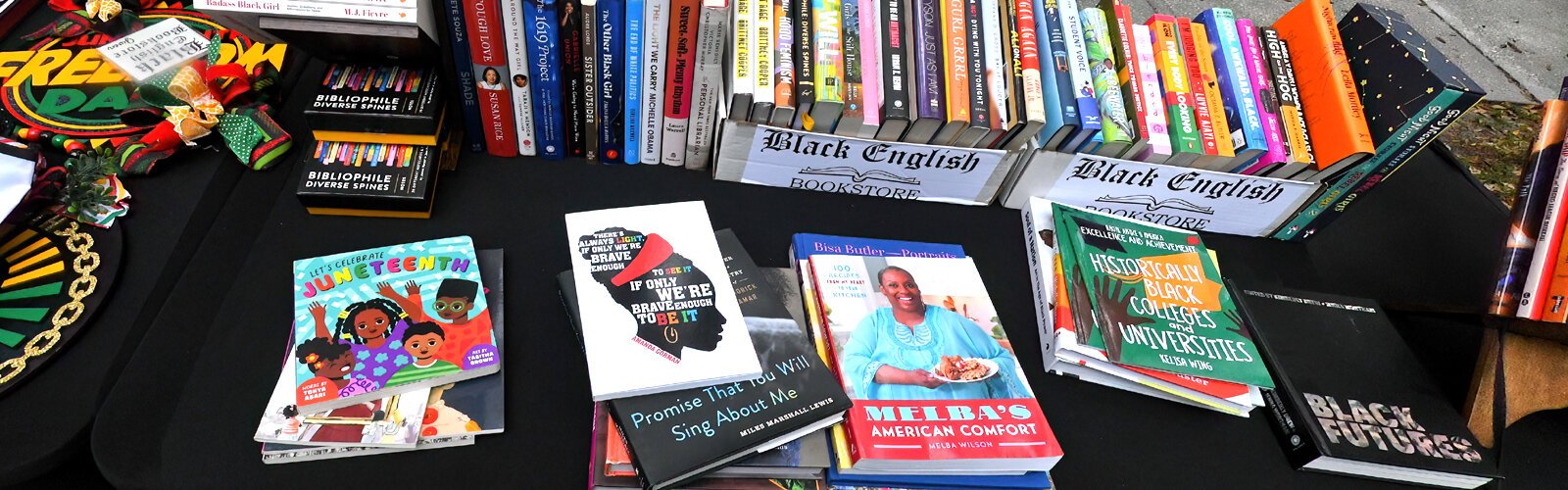  Books on Black history and by Black authors are on display for purchase at the Juneteenth festival in Lykes Gaslight Park in Tampa.