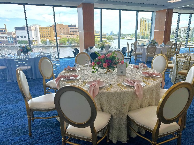 A new meeting room at the Tampa Convention Center set up for a reception.