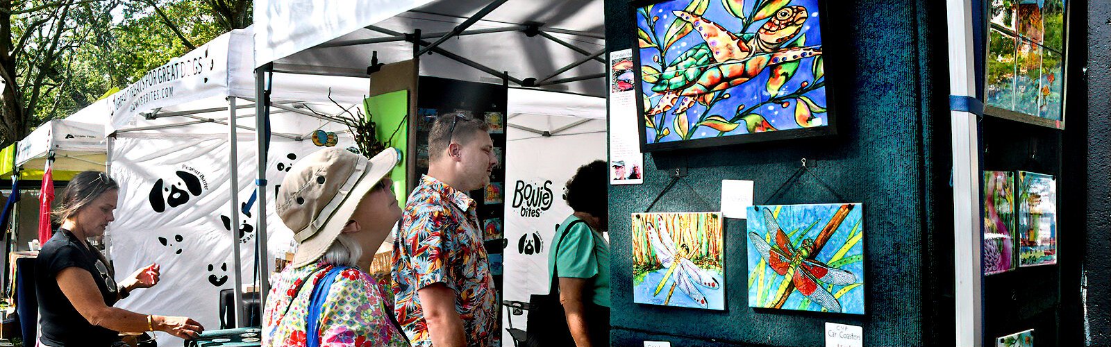 The ceramic tiles of Florida Vibes Art by John Rymer and Kevin Ritter catch the eyes of market goers with their whimsical and colorful representation of sea life and Florida life.